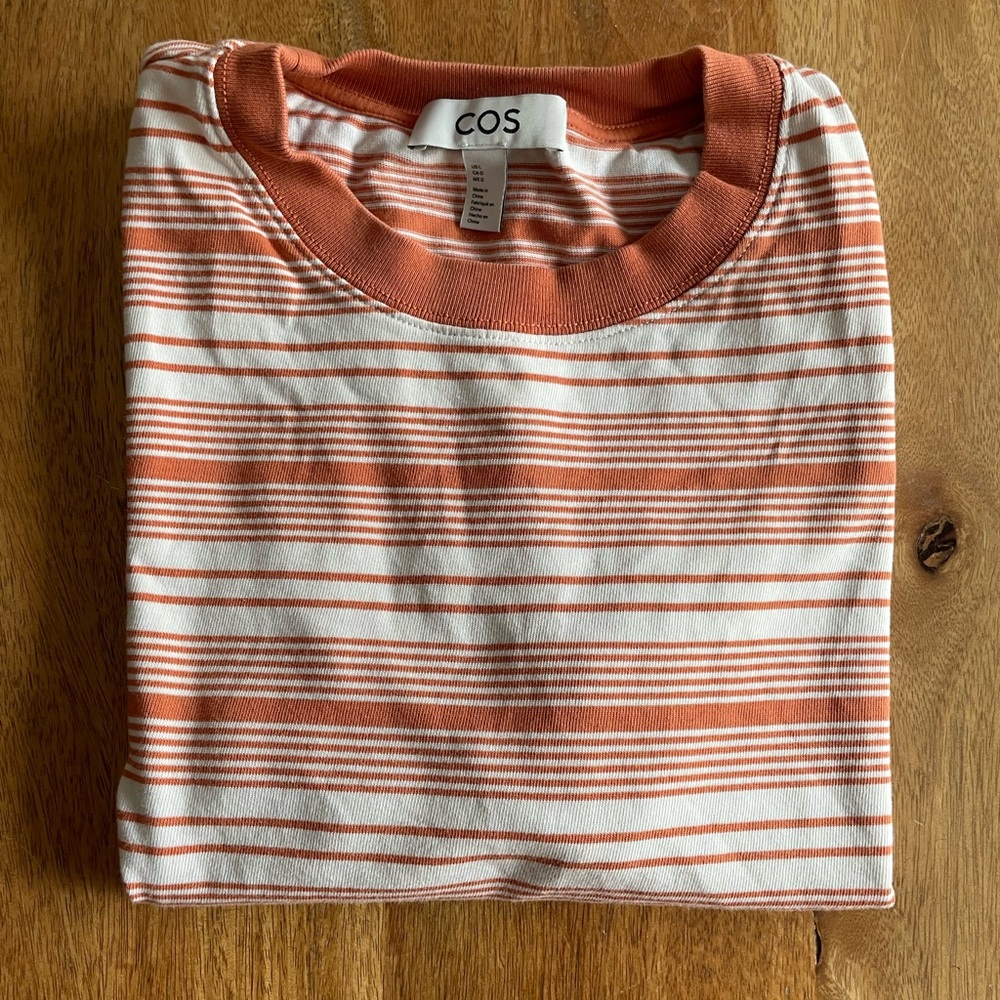 COS orange striped short sleeve tee, size L